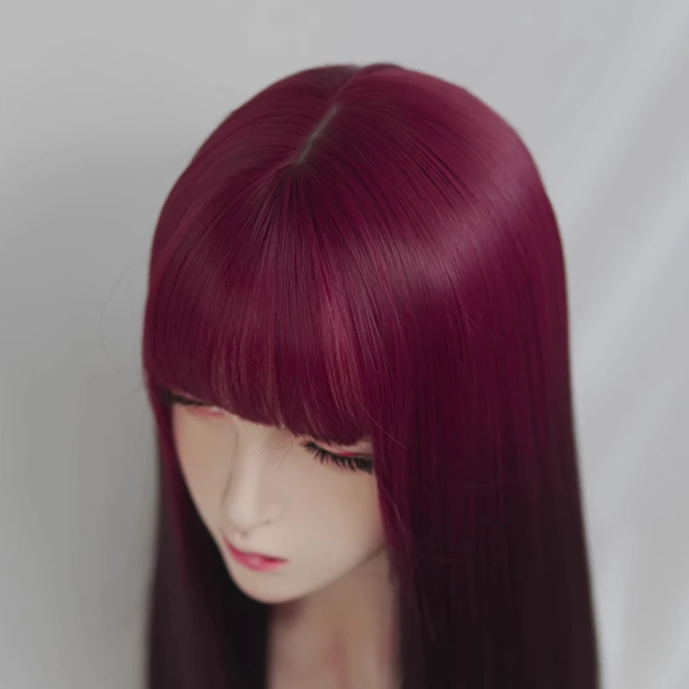 VICWIG Long Straight Ombre Red Gradient Wigs with Bangs Synthetic Women Lolita Cosplay Hair Wig for Daily Party