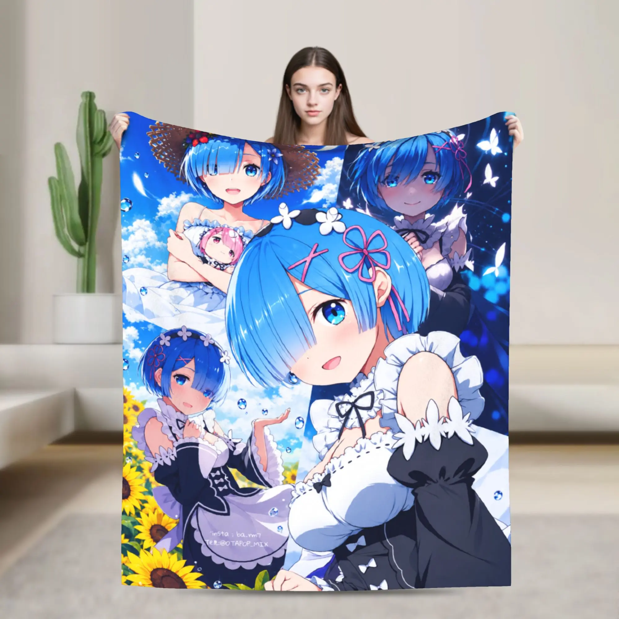 Anime Re Life In A Different World From Zero Rem Plush Blanket Flannel Bedding Throws For Home Decor Warm Soft Bedspread Gift