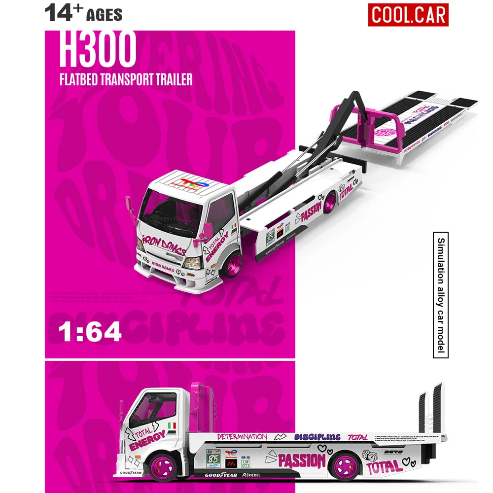 

Cool Car 1/64 H300 Flatbed Transport Trailer Iron Lady White Pink Painted Diecast Alloy Car Model Transport Truck Collection Dis