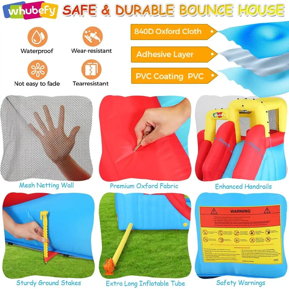 어린이용 에어 슬라이드, 10 in 1 에어 바운스 하우스 워터파크 (송풍기, 물총 2개, 물 블래스터 2개, 클라이밍, 스파 포함)