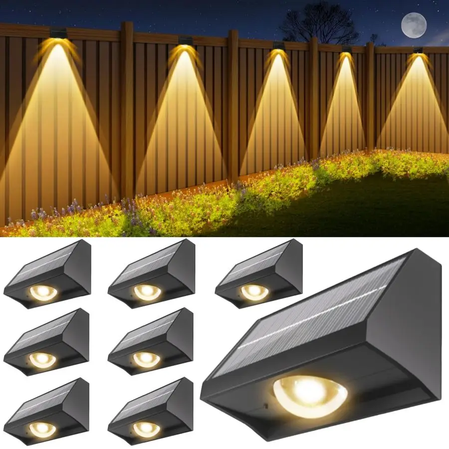 

Fence Lights Outdoor Waterproof High Brightness LED Spot Lens Deck Lights 7 Mode Warm amp Cool White RGB Solar Powered Wall Ligh