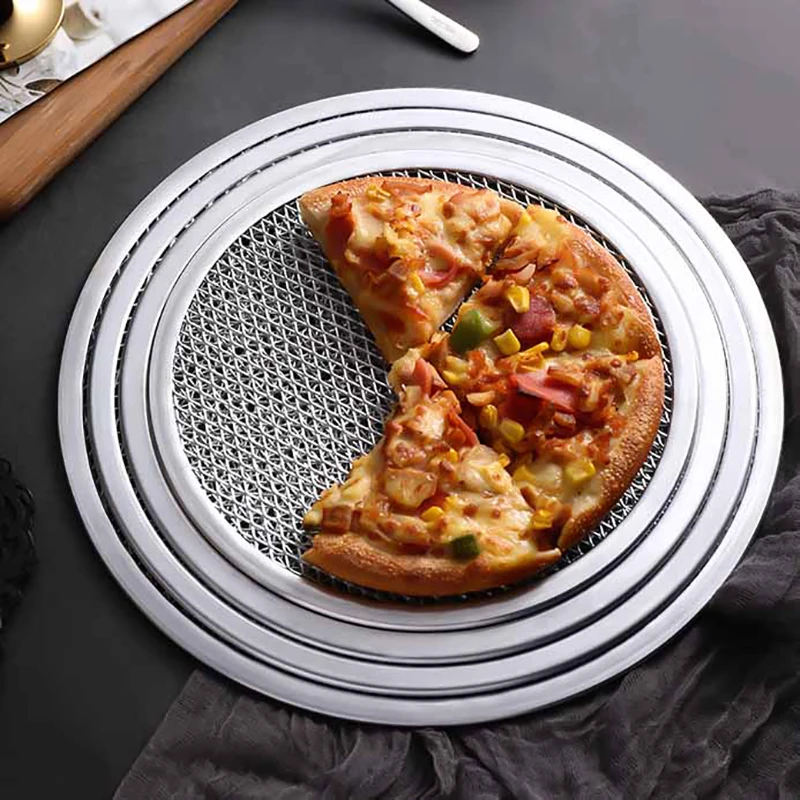 8-13Inch Reusable Non Stick Pizza Screen Pan Seamless Aluminum Alloy Net Bakeware Kitchen Tools Round Pancake Pizza Pastry Tray