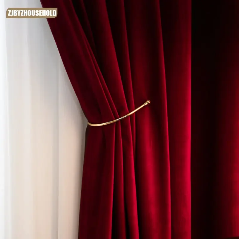 

Velvet Curtains for Living Dining Room Bedroom Blackout Light Luxury Post-modern Nordic Wine Red Curtain Cloth Blackout