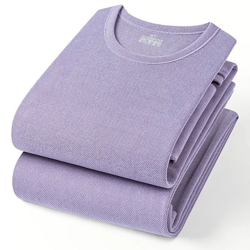 أطقم ملابس داخلية حرارية للرجال منقوشة بالورود تحافظ على الدفء مبطنة بالصوف ورقبة دائرية وأكمام طويلة بيجامات حرارية لخريف وشتاء