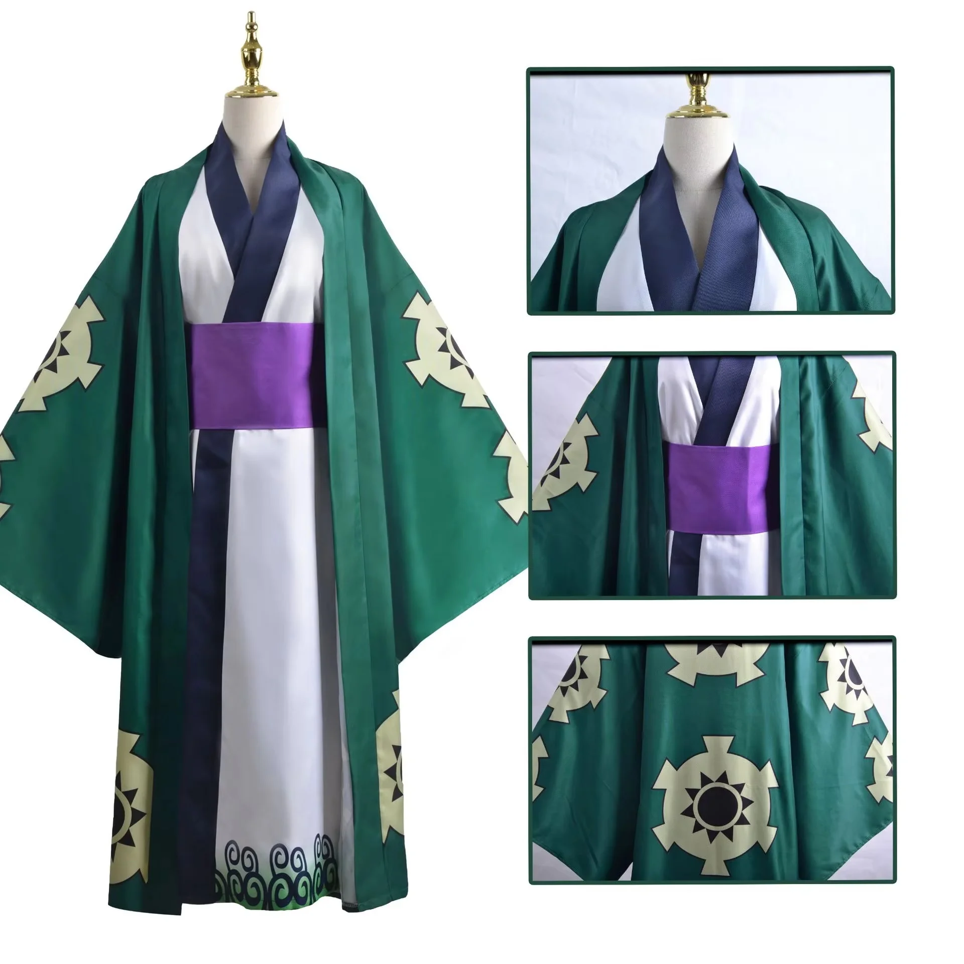 Green Roronoa Zoro Kimono Cosplay Anime Costume Uniform for Halloween Adult Suit Lining Wig Outerwear Girdle Disfraz Halloween image 6