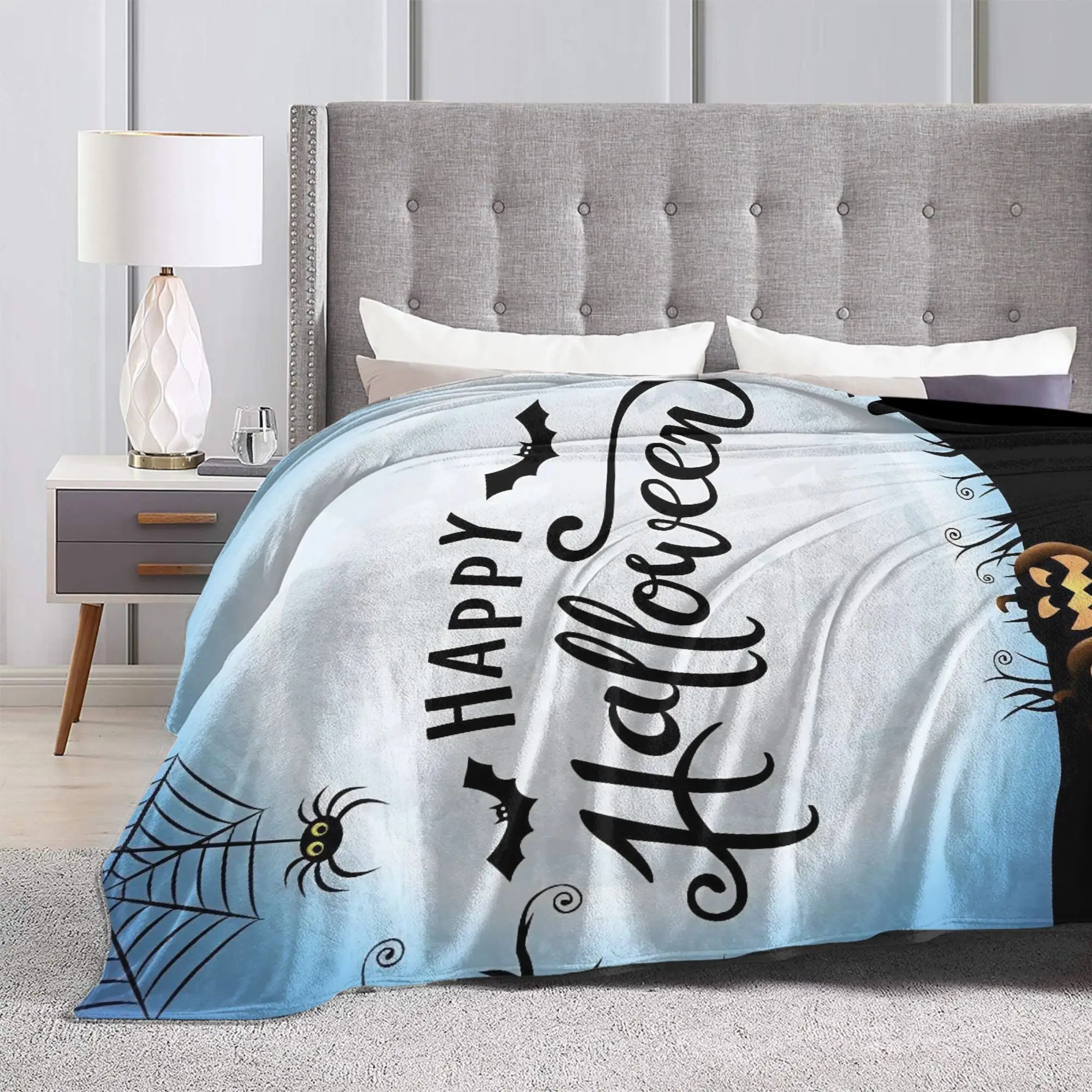 Happy Halloween Horror Flannel Throw Blankets Pumpkin Blanket for Home Car Lightweight Thin Plush Thin Quilt