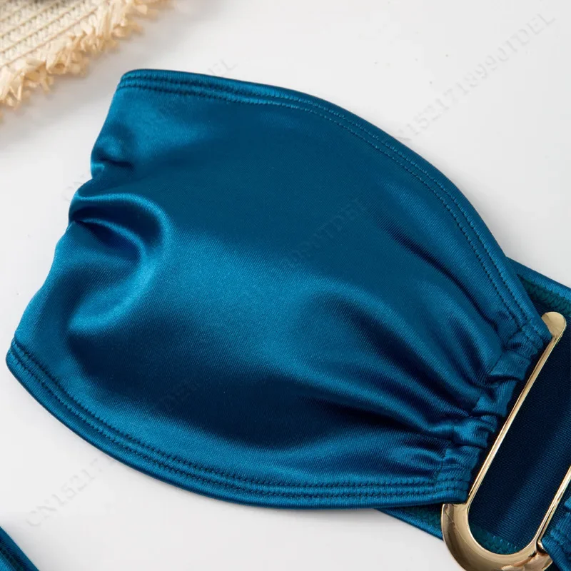 Nowy zestaw bikini bandeau Off Shoulder dwuczęściowy strój kąpielowy strój kąpielowy bez ramiączek damski strój kąpielowy Biquini