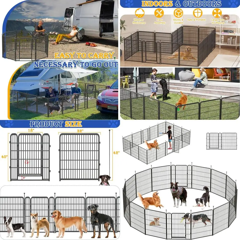 

Portable Outdoor Dog Playpen, 16-Panel 40 Tall Pet Fence for Various Sizes, Suitable for Yard and Camping