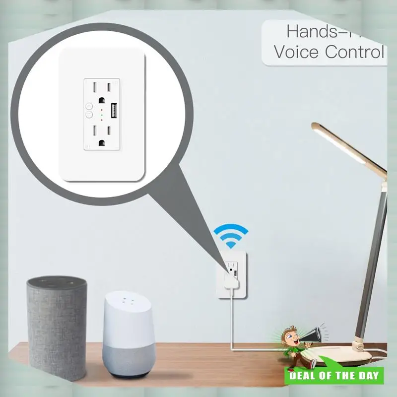 

24-часовая доставка Tuya APP Дистанционное управление Wi-Fi Умные настенные розетки Вилка с 2 USB-розетками Американские настенные розетки для Alexa Google H
