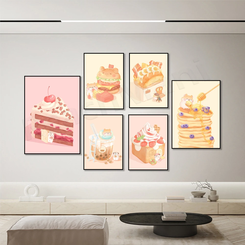 Soft ice cream, sandwich house, bakery, muffin ball pancake tower, birthday cake cute food poster print restaurant decoration