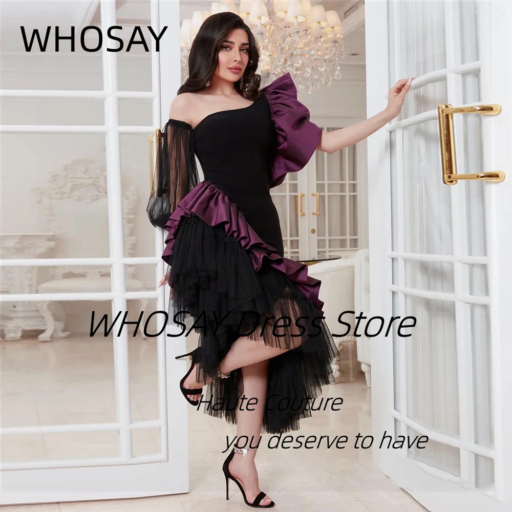 WHOSAY Asymmetrical Prom Dresses 2025 Newest Contrast Color Robe Des Cocktail Party Dress Long Sleeve Evening Gowns