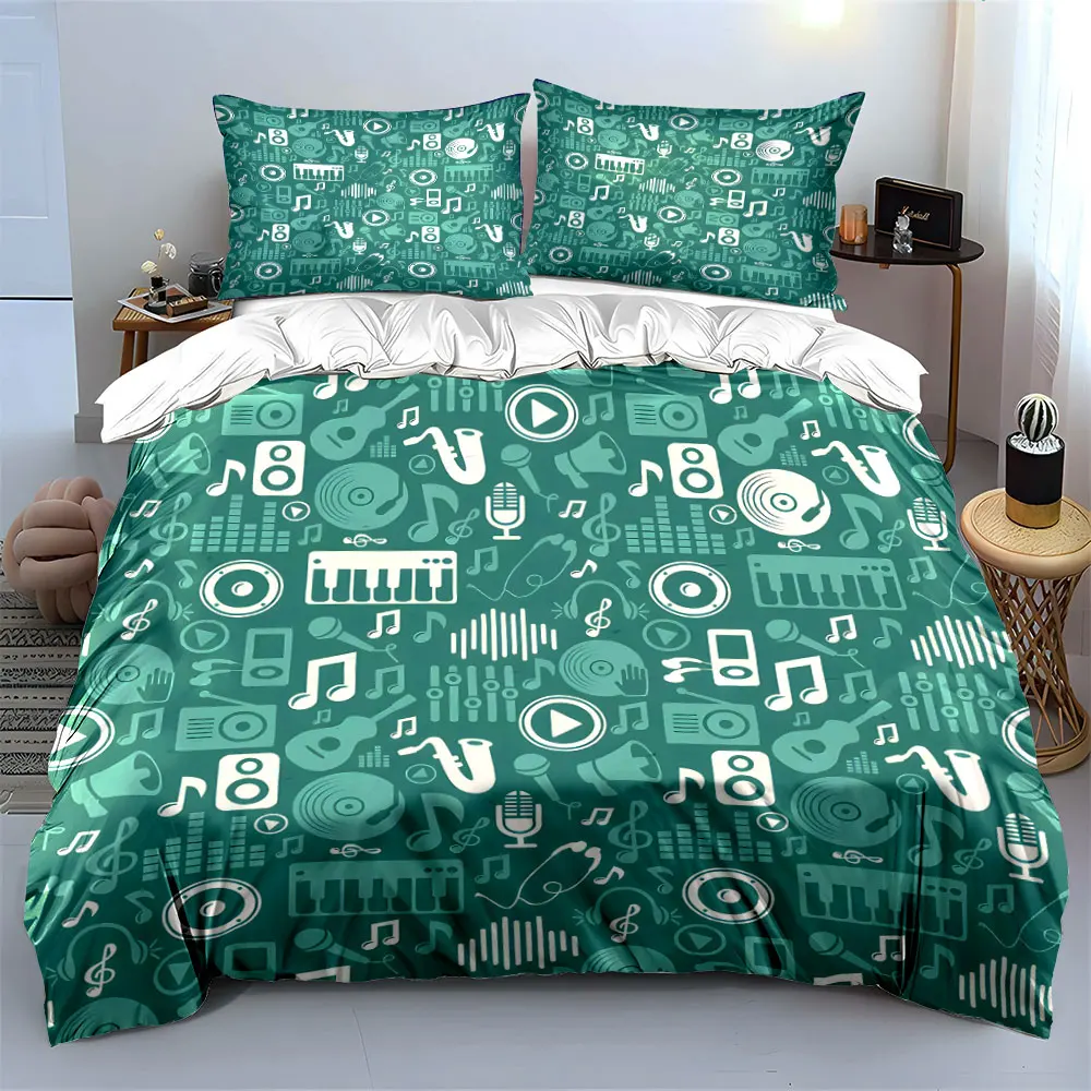 Music-themed Element Pattern Print Bedding Set 1 Duvet Cover 2 Pillowcases for Adult and Children Luxury Gift Full Size