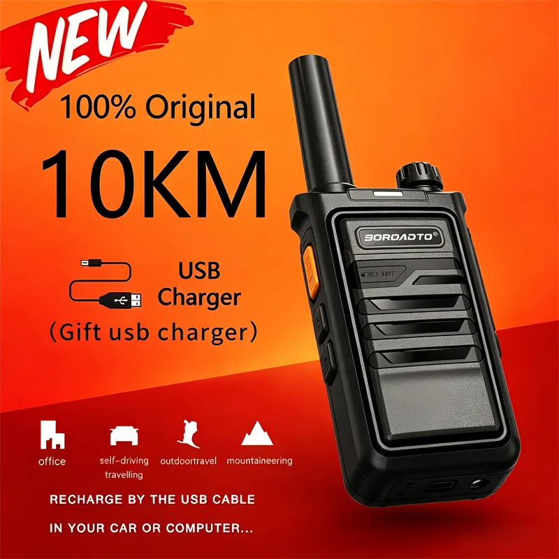 Mini Walkie Talkie 2 Pack Long Range Rechargeable Type-C VOX Portable 2 Way Radio for Outdoor Camping Hiking Hotel Cafe Security