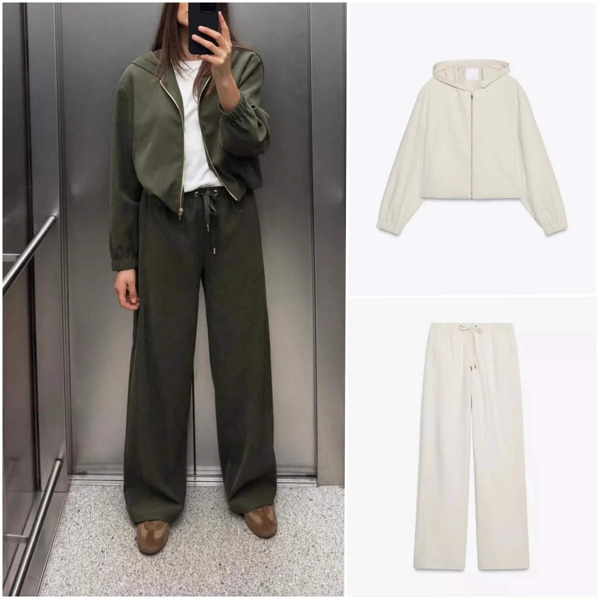 

Комплект куртки и брюк для пилота с высокой талией и широкими штанинами, качественный материал, длинный све, с капюшоном, на молнии, повседневная спортивная одежда, ансамбль