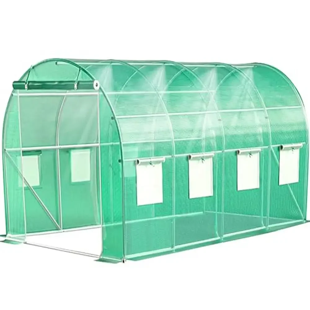 

Walk-in Tunnel Greenhouse with Watering System Heavy Duty Portable Green House Protect Gardening Plants 140g/m2 UV Protection