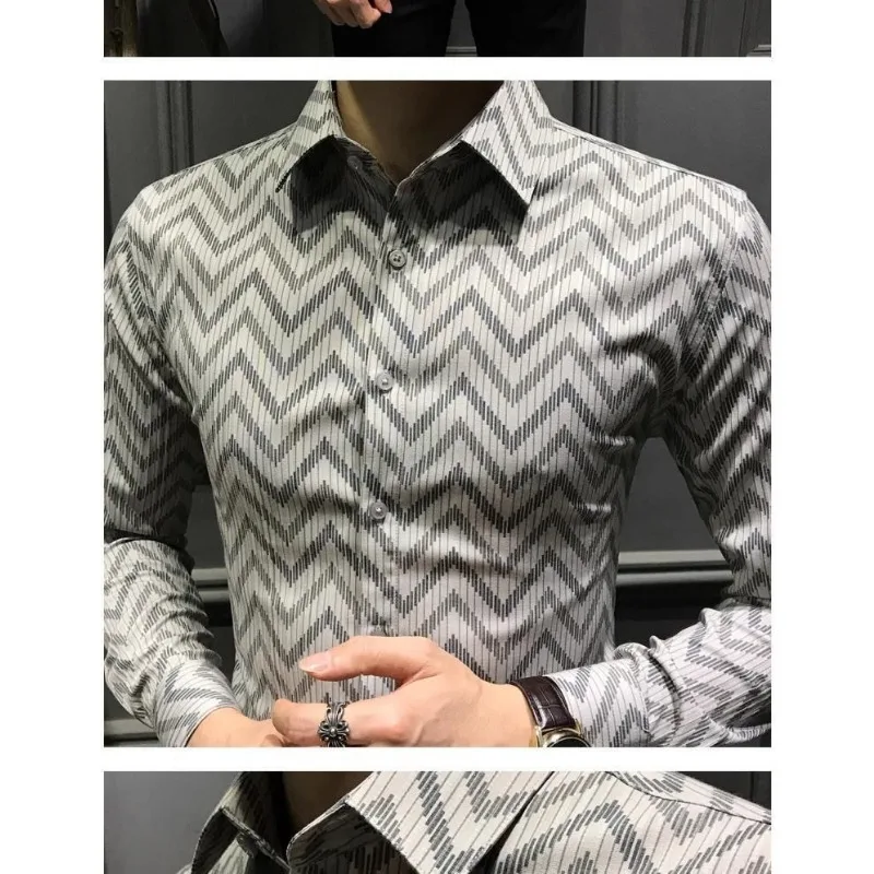 الأعمال المطبوعة قميص رجالي 2025 الخريف موضة جديدة تنوعا كم طويل زر الربط سترة متعددة الاستخدامات #5