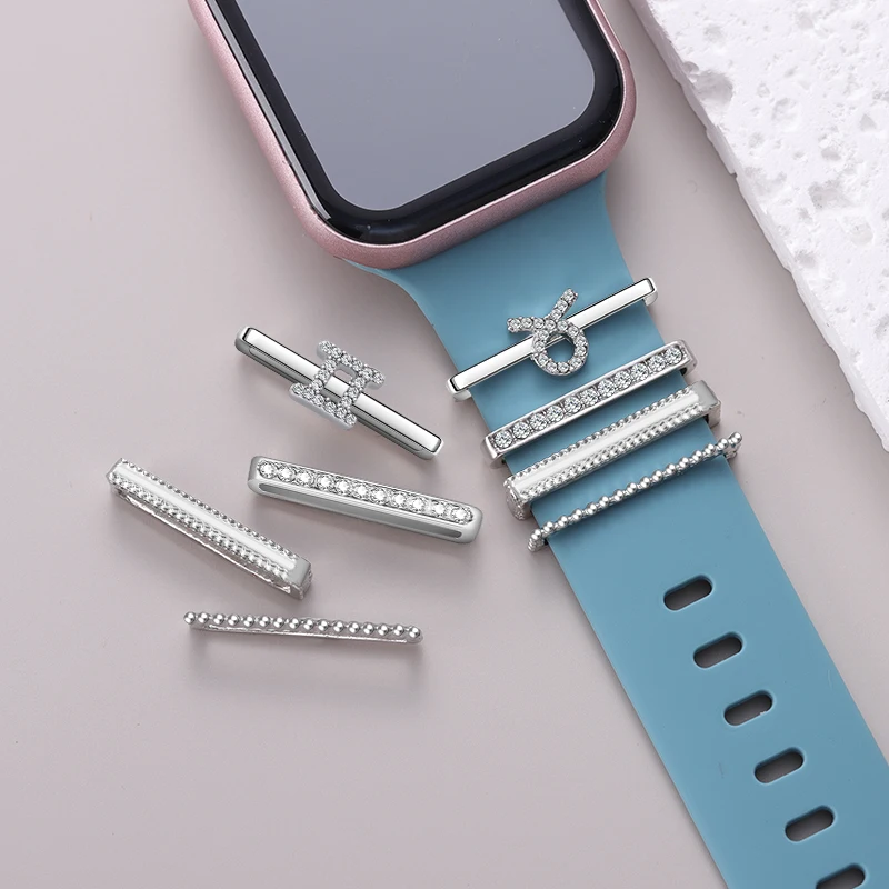 Zodyak işareti 12 takımyıldızı Charms Apple Watchband silikon kayış dekoratif takı damızlık Charm için Iwatch 4 adet/takım Charm