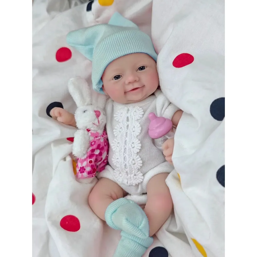 Reborn babypop siliconen full body 7" blauwe ogen open schattig babymeisje de look echte baby met geschenkdoos