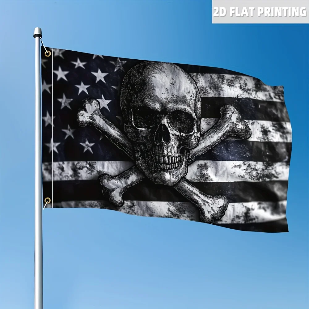 Skull And Crossbones American Flag Outdoor Banner Polyester Single-Sided Decorative Wall Hanging