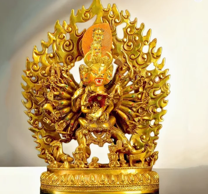 33cm Copper gillding Yamantaka Yab-Yum buddha statue Nepal Tibet OX-head Dharma Protectors sculpture