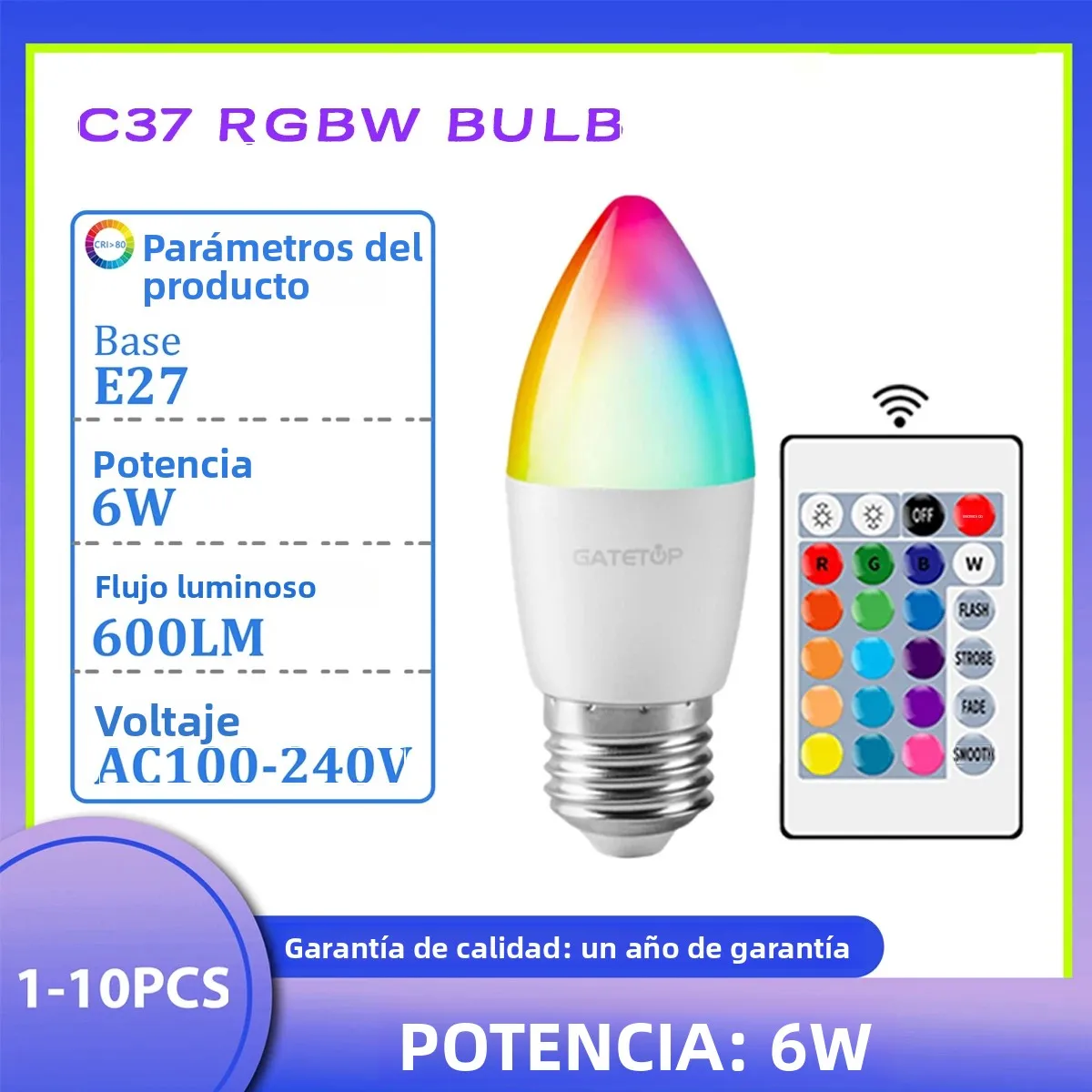 Bombilla LED RGB de 6W, E27, 24 teclas, Control remoto, regulable, AC100-240V, luz que cambia de Color para dormitorio, sala de estar, 1-10 Uds.
