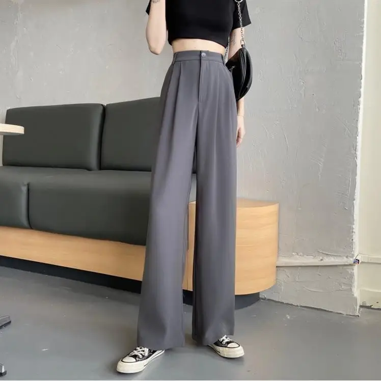 صيف 2024 المرأة فضفاضة السراويل الطويلة غير رسمية السيدات السراويل مريحة للتنفس Faionable عالية الخصر مستقيم الساق السراويل