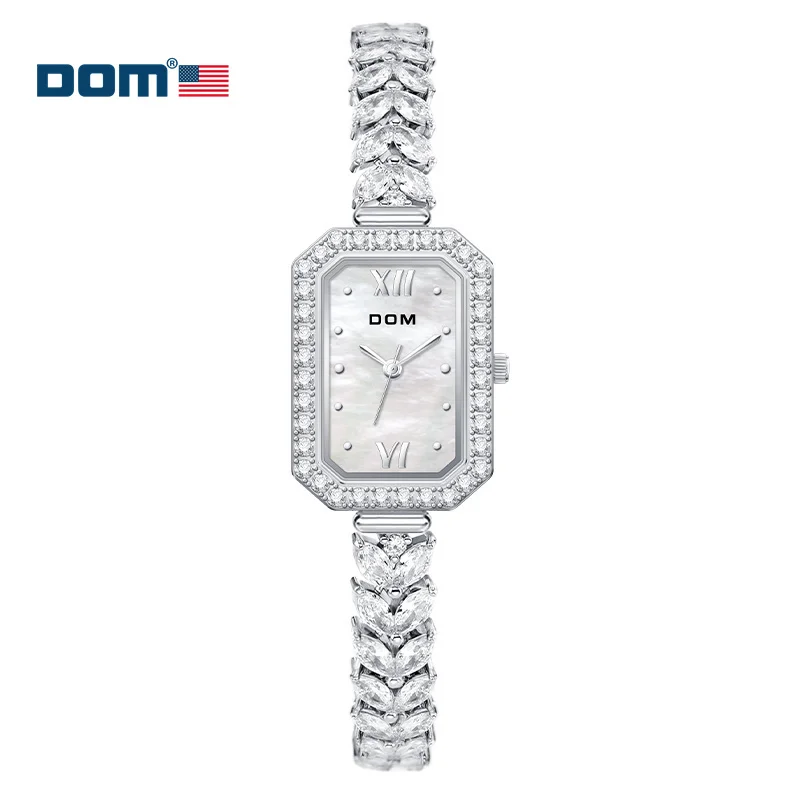 DOM 1541 Fashion Luxury Brand Women's Watches Waterproof Diamond Quartz Watch Original Top Female Watch Steel Strap silver clock