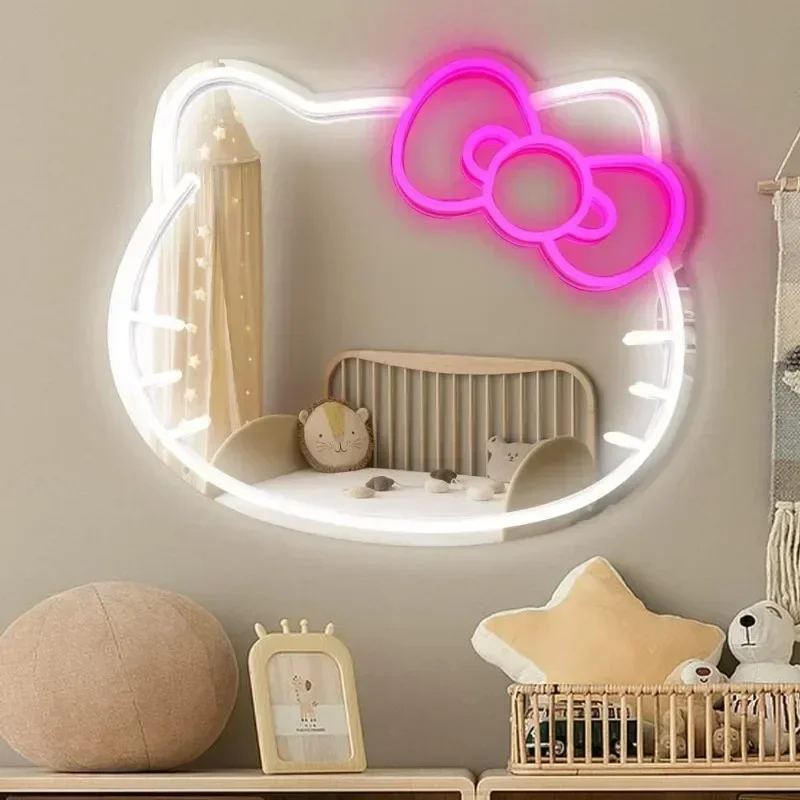 LED Neon Light Mirror Cat Head Mirror Stage Neon Lights Lighting Up Creative Gifts Mirrors Lamp Home Art Room Decor LED Lights