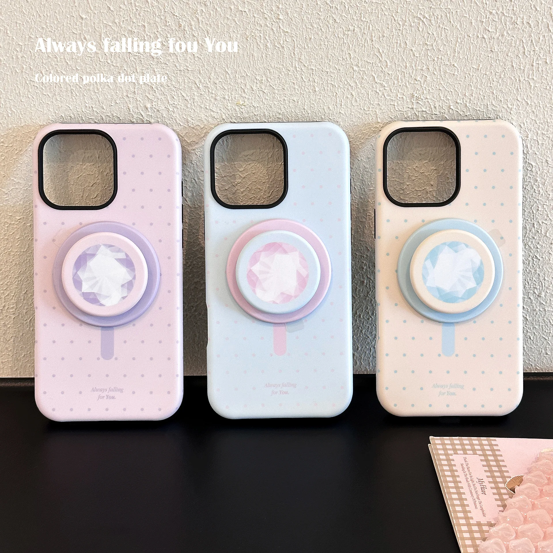 Korean Polka Dots With Bracket Magnetic Phone Case for iPhone 17 Air 16 15 14 Plus 13 12 Mini 11 Pro Max Shockproof Hard Cover view 2