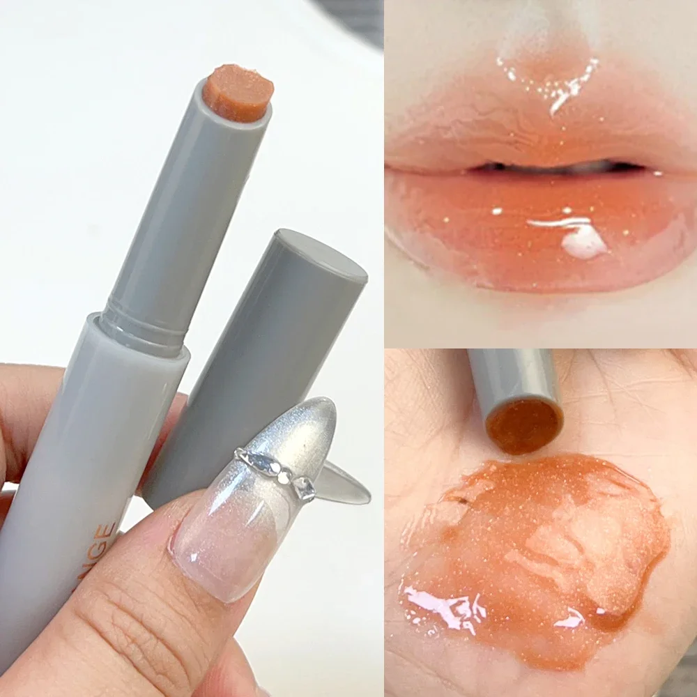 Bálsamo labial con purpurina sólida, lápiz labial hidratante, rosa, naranja, prensa transparente, duradero, nutritivo, cuidado de los labios, maquillaje