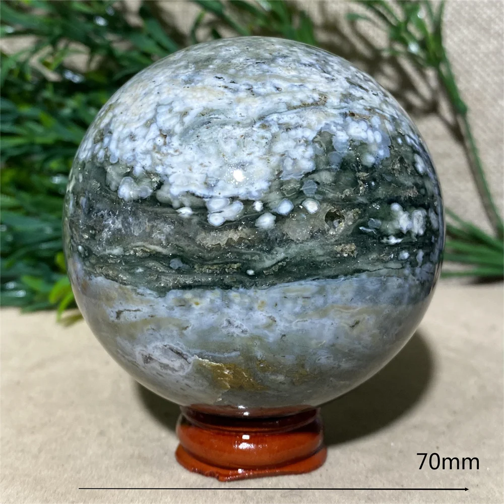 Crystal Ocean Jasper Sphere Ball Natural Gemstones Minerals Wicca Spiritual Reiki Ornaments Home Decoration+Stand