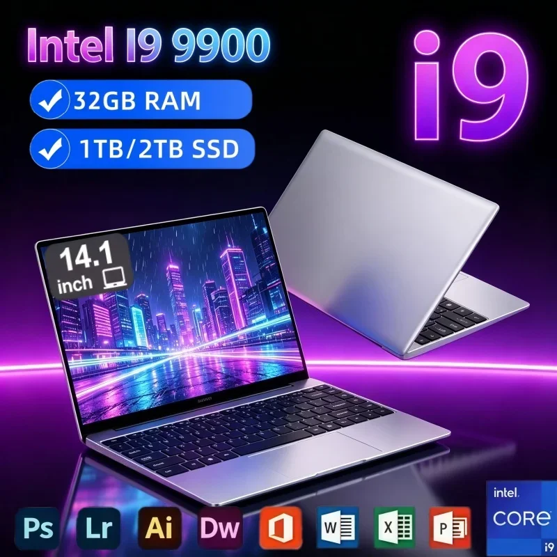 2026 New 14.1‑inch Business Gaming Notebook Intel I9 9900 32GB RAM 2TB SSD Full‑Function Windows 11 Ultra‑Slim Laptop Computer