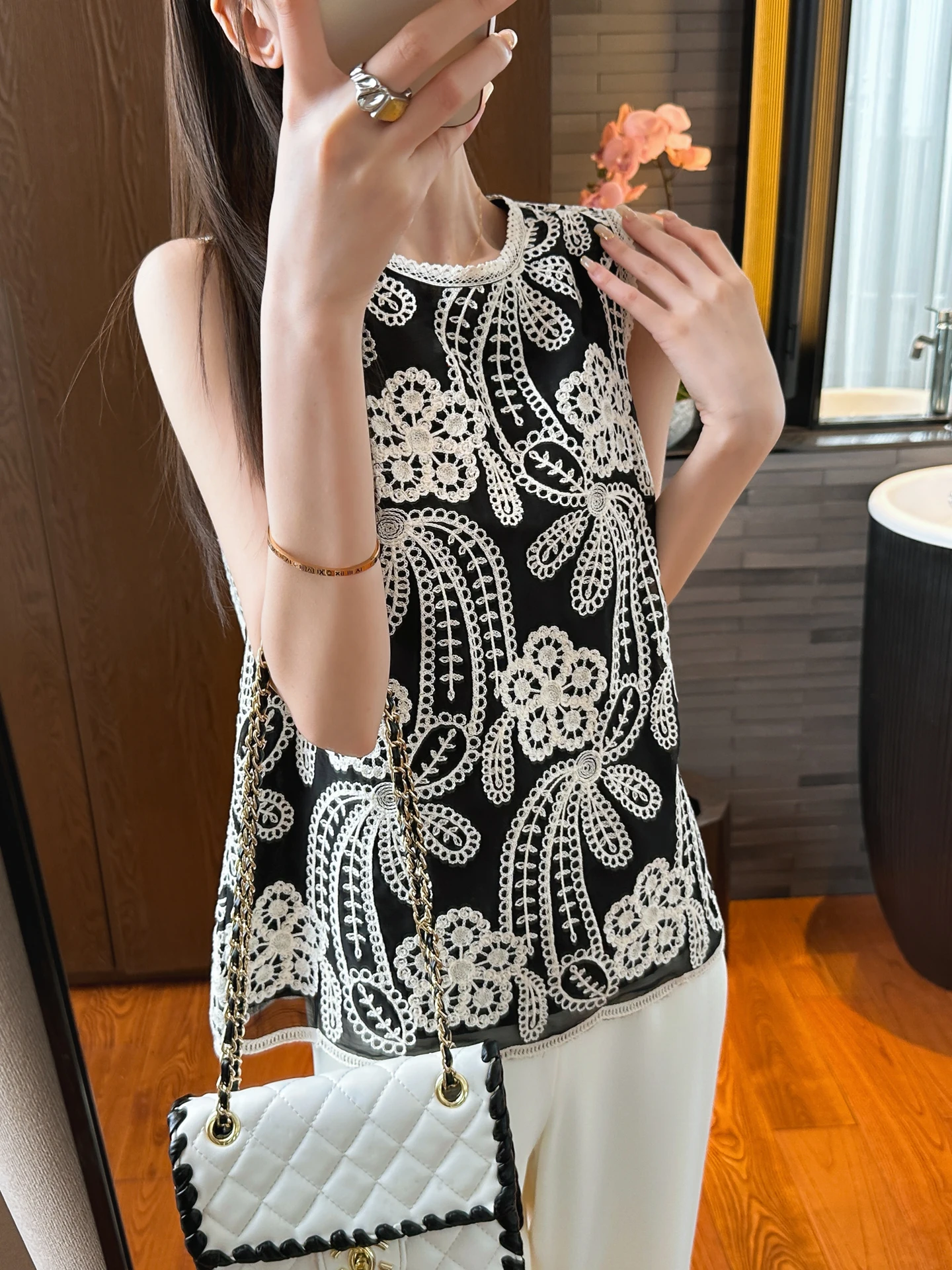 

You See Summer Ele Bla Svel Vest Flower Vine Branch Too Beautiful Commute Sle Loose Fit Women's Faion