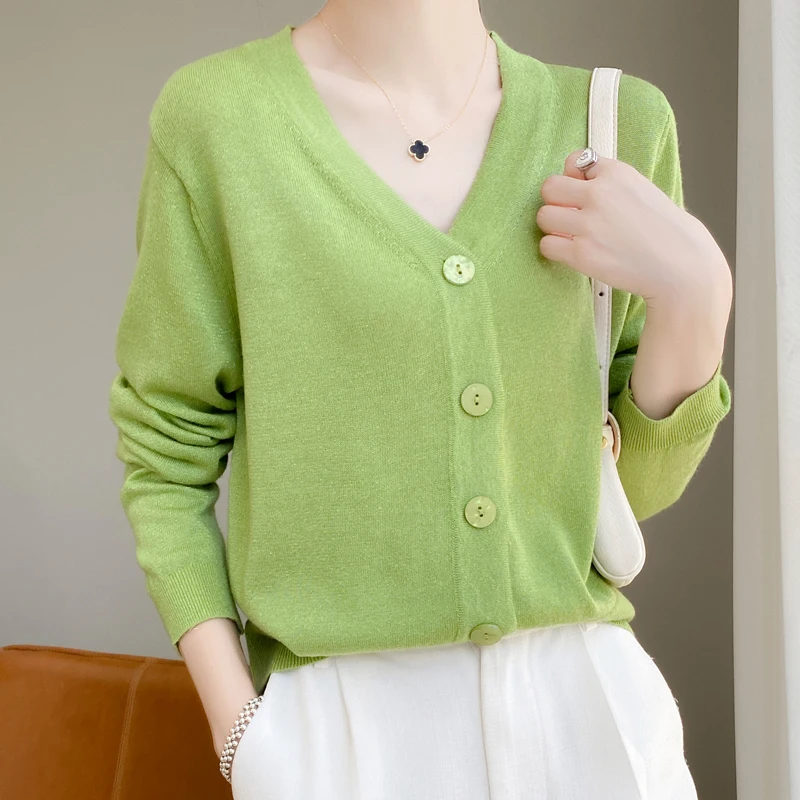 Women's Cardigan Winter Knitwear V Neck Sweater Casual Loose Jacket Ladies Clothing Basics Blouse Single Breasted Tops
