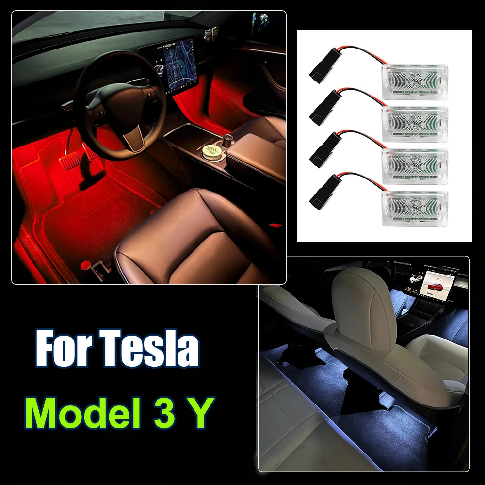 For Tesla Model 3 Y 2017 2018 2019 2020 2021 2022 2023 Car Footwell Lamps Atmosphere Lights Interior Trim Accessories