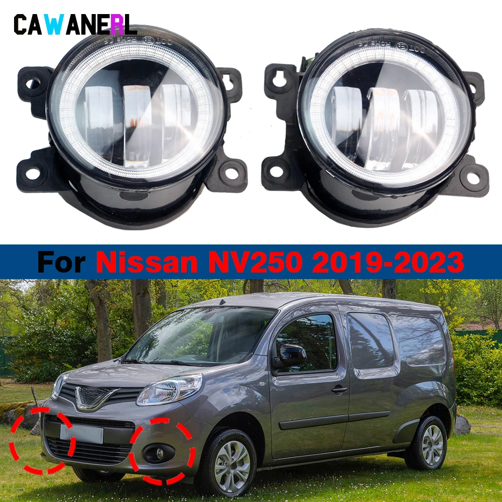 2 X 30W LED Lens Fog Light Angel Eye DRL H11 Adjustable Car External Fog Lamp Daylight For Nissan NV250 2019 2020 2021 2022 2023