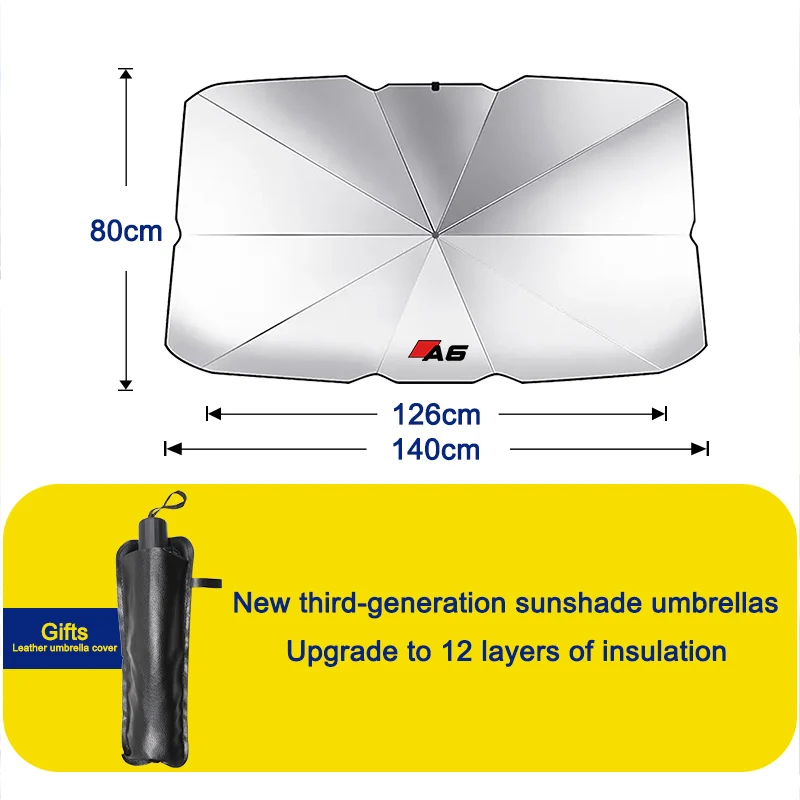 Car Logo Foldable Sun Umbrella Windshield UV Sun Shade Umbrella For Audi A1 A3 A4 A5 A6 A7 A8 Q3 Q5 Q7 Car Interior Accessories