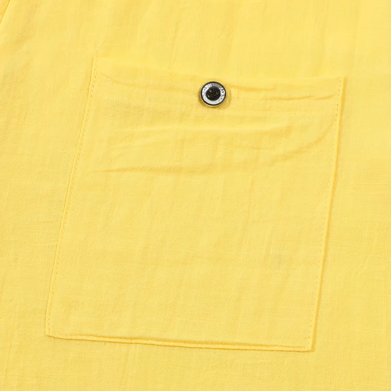 Men's Cotton Linen Henley Shirt Short Sleeve Band Collar Button Chest Pocket Casual Breathable Summer Beach Vacation Daily Tee view 5