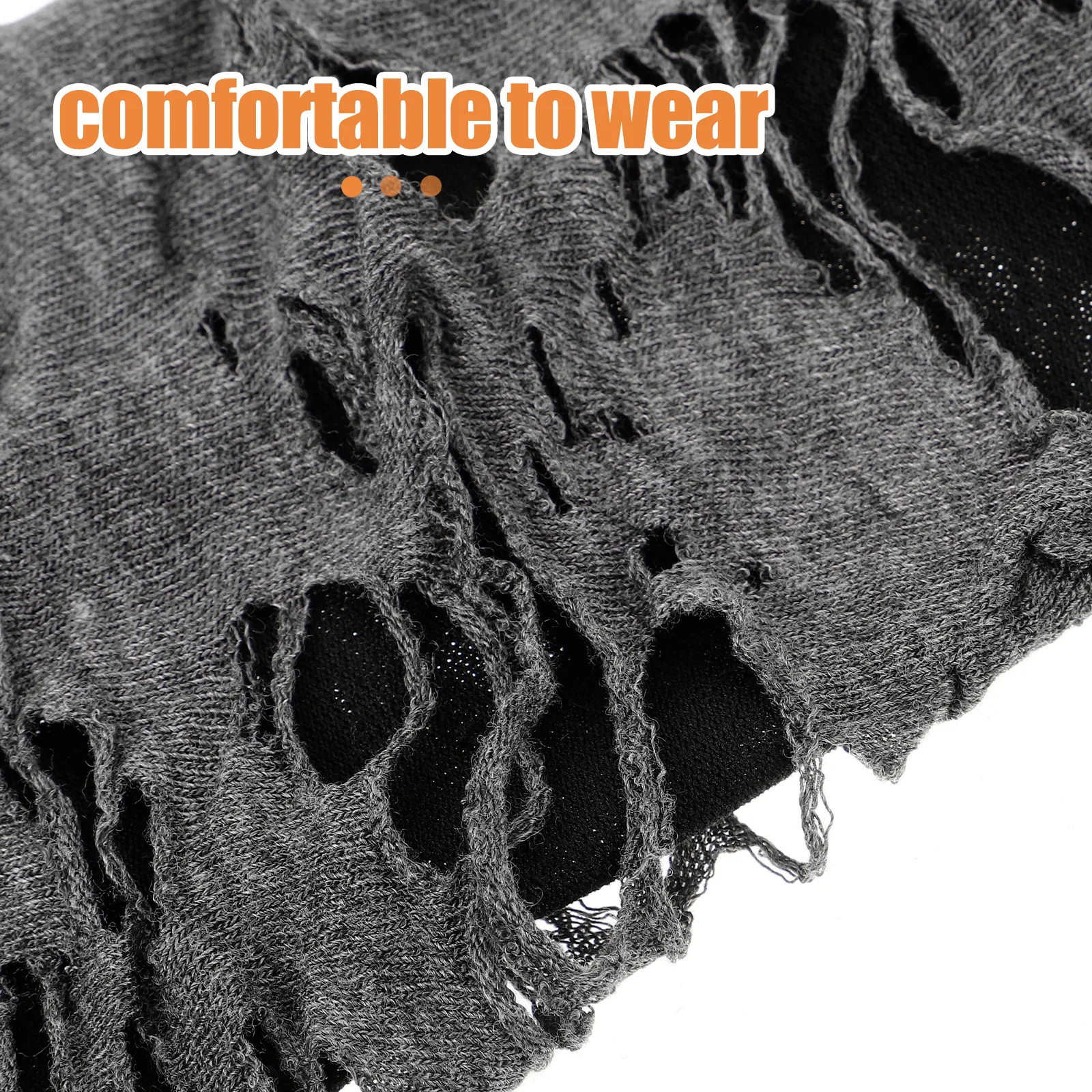 ถุงมือผ้าขาดสไตล์พังก์สีดำเทา 1 คู่ สำหรับฮาโลวีน ดีไซน์ขาดๆ นุ่มสบาย ยืดหยุ่น ปลายนิ้วเปิด  อุปกรณ์ฮาโลวีน