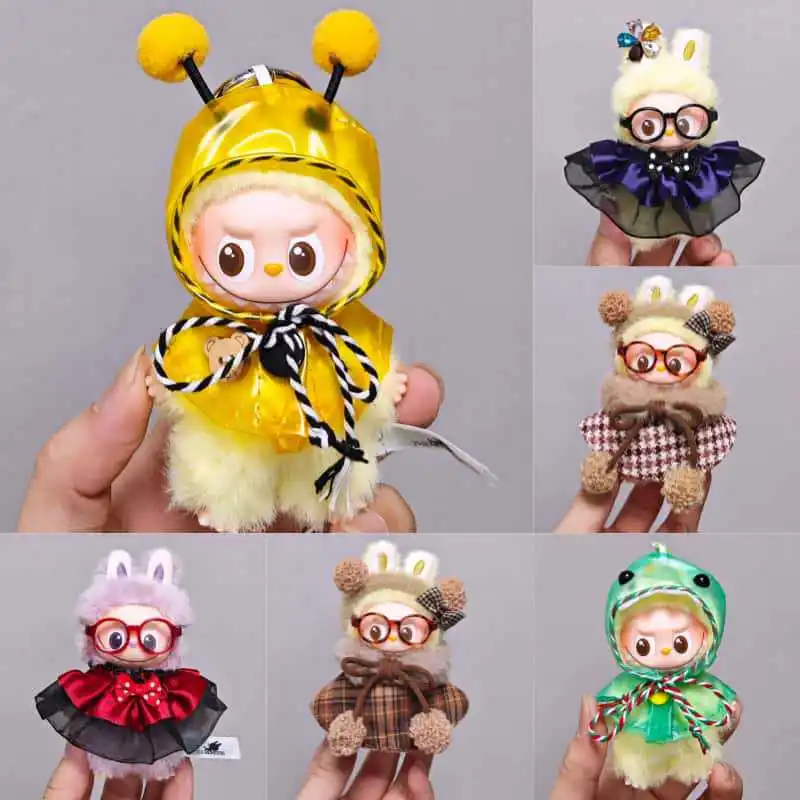 

For 10CM Mini Labubu Doll Accessories Raincoat Skirt Doll Clothes Sitting Party Changing Dress Game Christmas Birthday DIY Toys