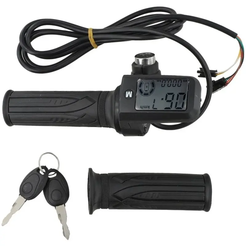 ABHS-Twist Throttle With LED Display 24-72V E-Scooter Grip Handlebar 3 Gear Adjustable Voltage Meter Scooter Accessories,1Kit