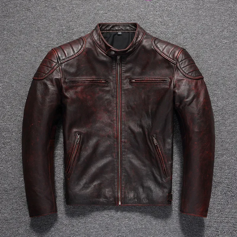 LNY!Wholesales.Brand new quality leather jacket.Vintage brown rider cowhide coat.popular motor biker leather cloth.