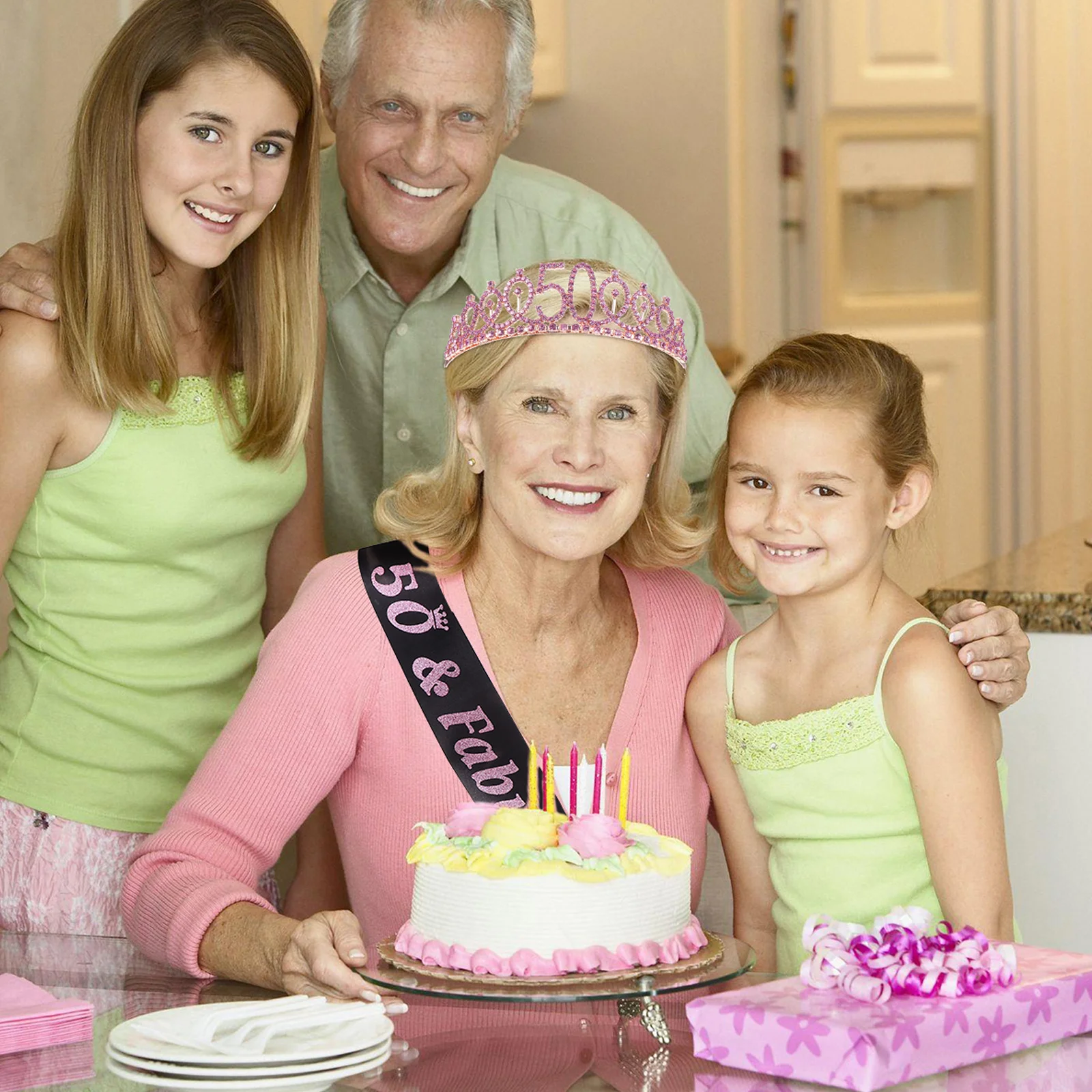 

2Pcs 50th Birthday Crown Party Shoulder Strap Comfortable Fabric Decorative Costume Accessories Fun Creative Birthday