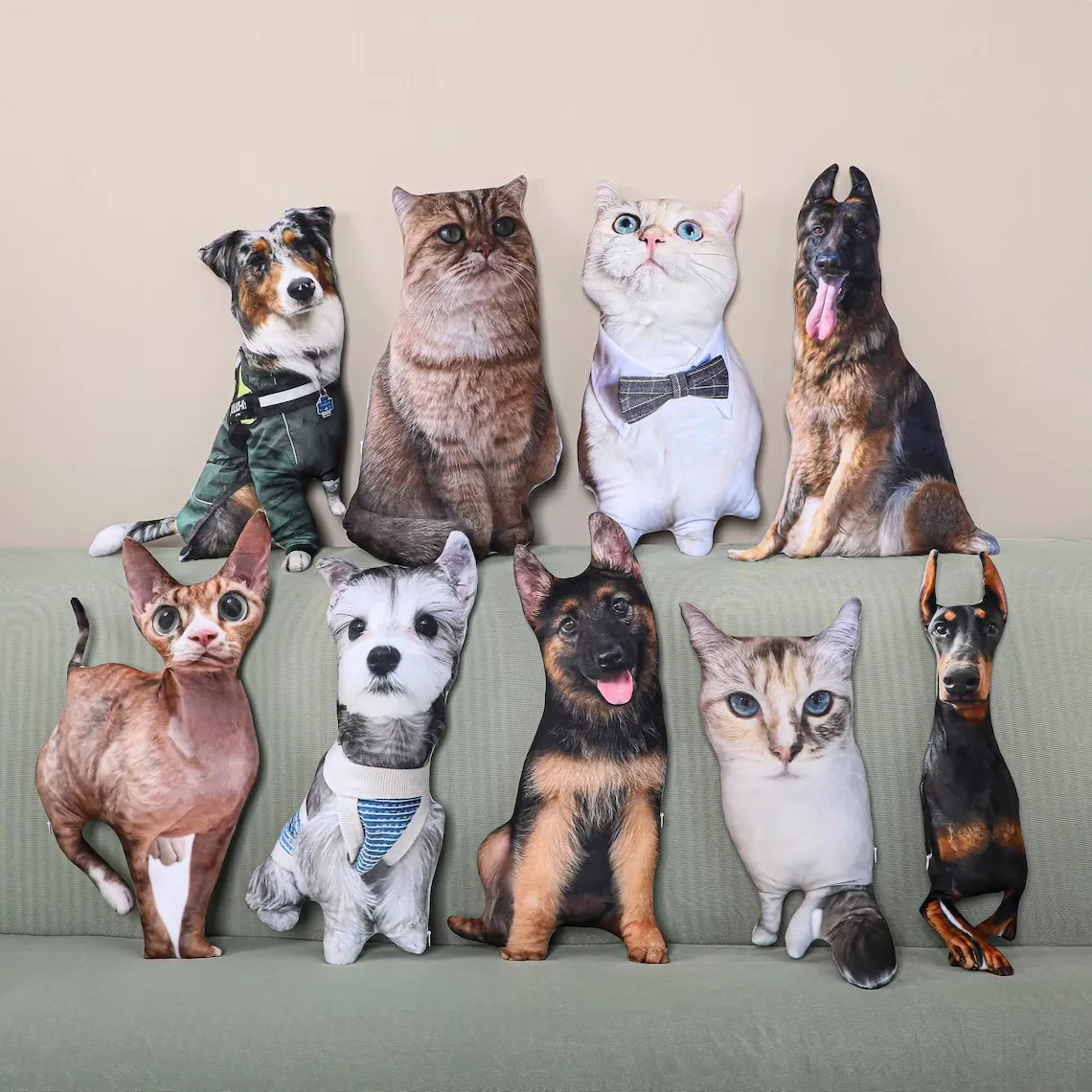 Cojín para mascotas con retrato de foto personalizado, sin bordes blancos, funda de cojín para mascotas divertida y adorable con estampado personalizado de doble cara