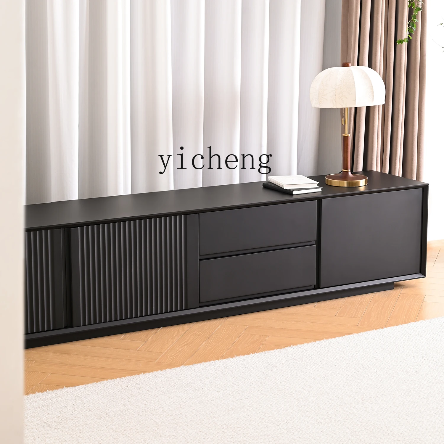 ZC TV cabinet, living room solid wood floor-to-ceiling video cabinet coffee table combination simple modern home