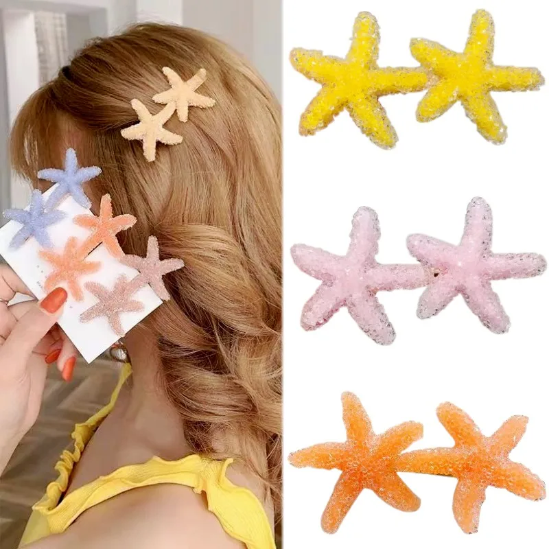 Ocean Shell Starfish Hair Clips Simple Sea Star Hairpins Women Party Duckbill Bangs Clip For Girls Barrettes Hair Accessories