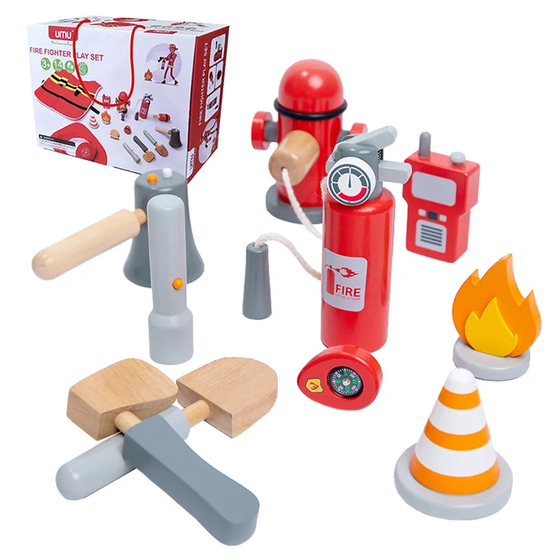 Wooden Fireman Kits Boy Infant Toys Role Play Games Pretend To Play House Game Tools Montessori Educational Toys For Children