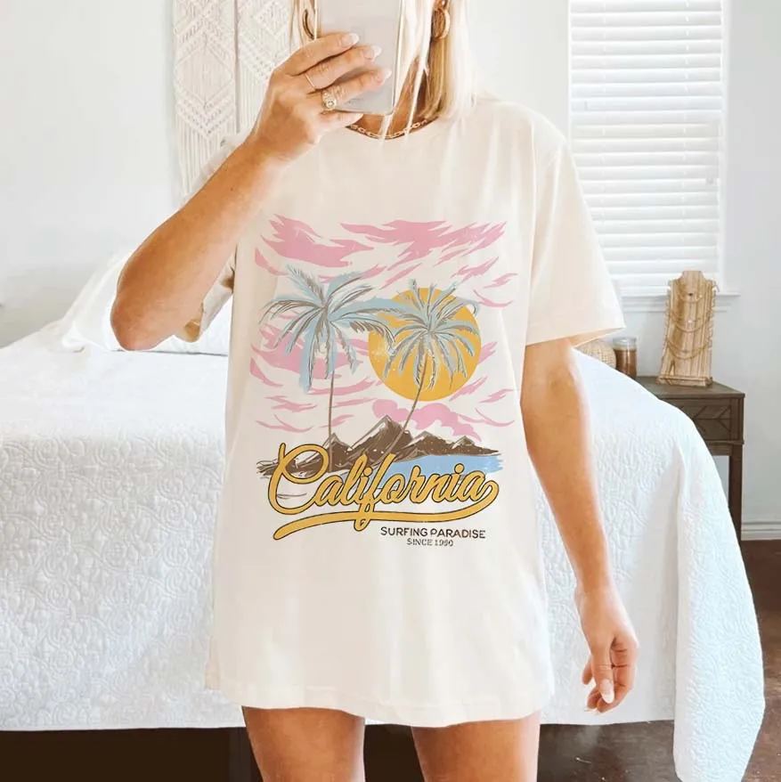 

Женская пляжная одежда для отпуска, женская одежда в стиле бохо, летние женские топы, футболка оверсайз, летняя одежда, летние футболки с графическим принтом