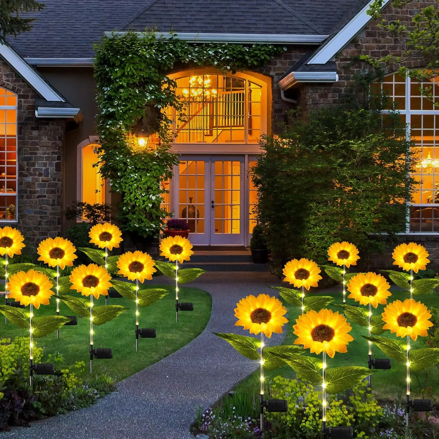 4 Pack Sunflower Outdoor Solar Lights for Outside with Lifelike Bigger Sunflower & Bright 64 LED, for Yard Pathway Garden Decor