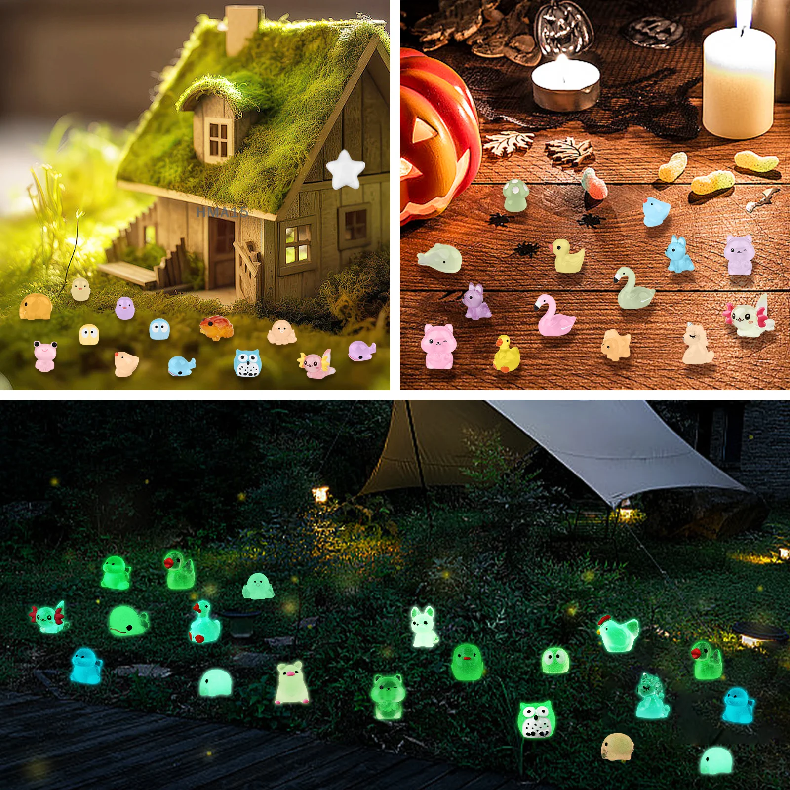 144 Pcs Mini Luminous Resin Animals Tiny Glow In The Dark Ocean Animal Duck Dolphin Duck Turtle Mushroom Frog Miniature Figures